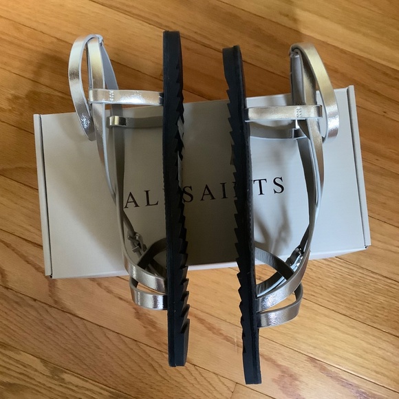 AllSaints Tyla Ankle Strap Leather Sandal Silver SZ EU 40 - Picture 5 of 13